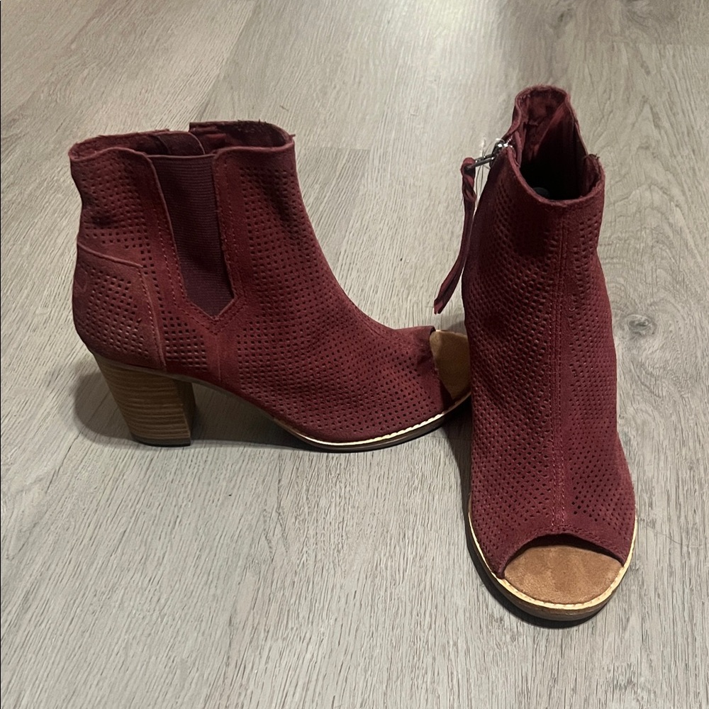 Toms Burgundy Peep-Toe Ankle Boots